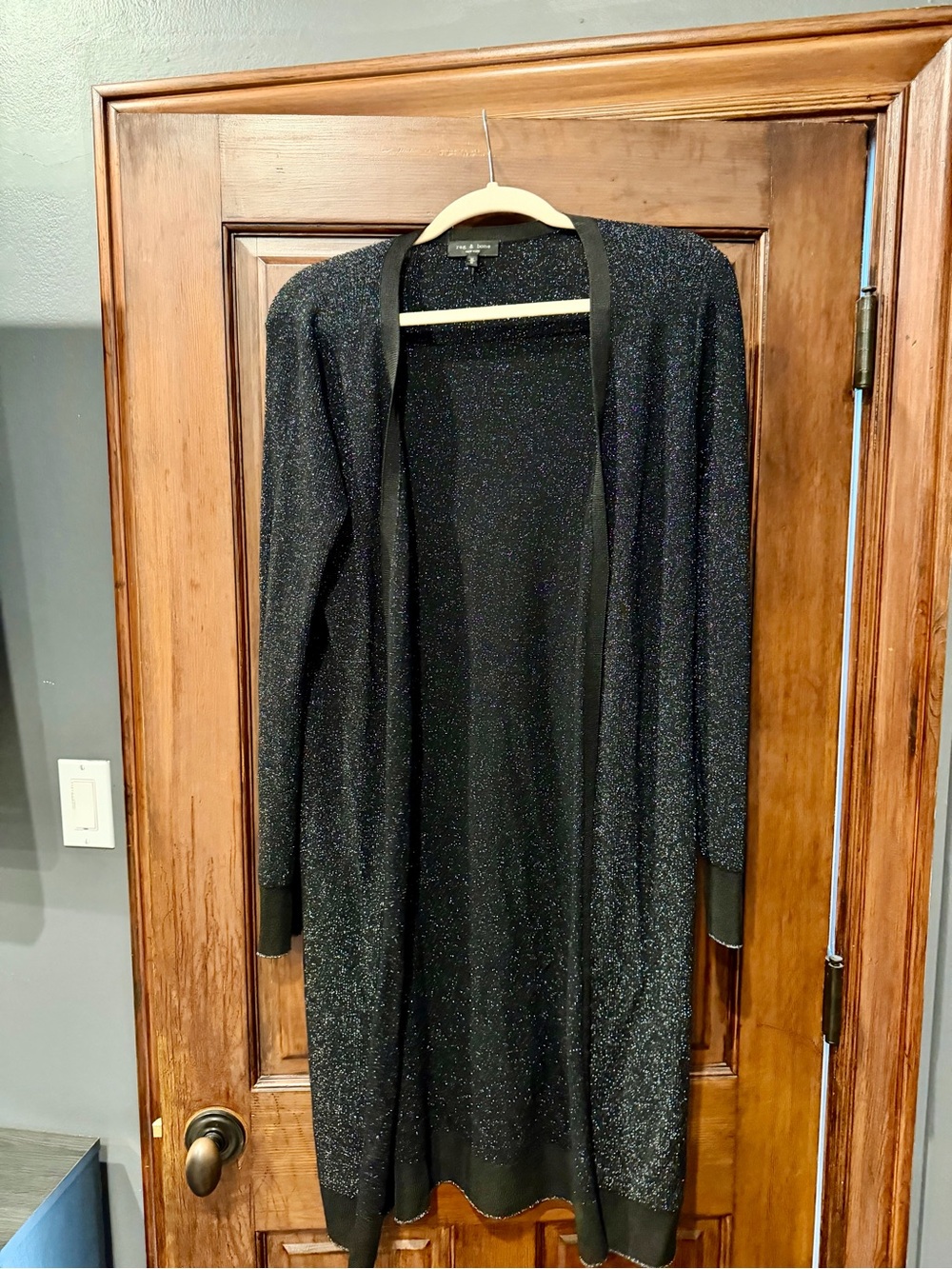 rag & bone Black Sparkle Long Open-Front Cardigan